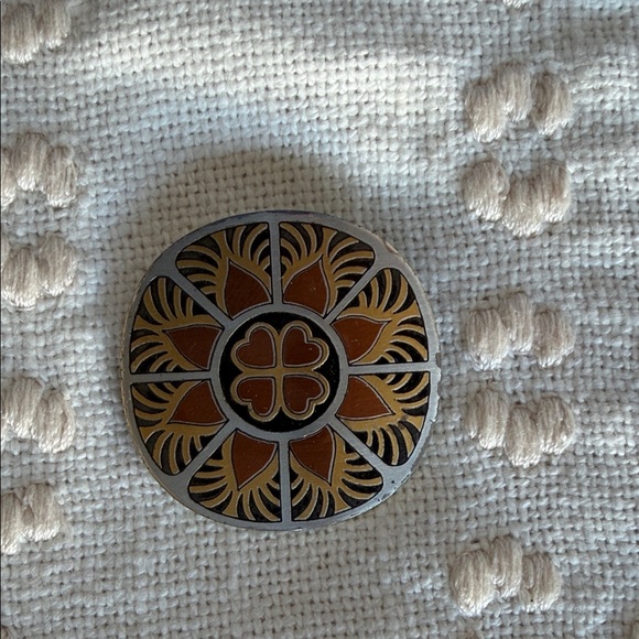 Reed &Barton Damascene Jewelry - Floral Statement Mixed Metal Brooch/Pendant in Black,Gold, Silver and Copper